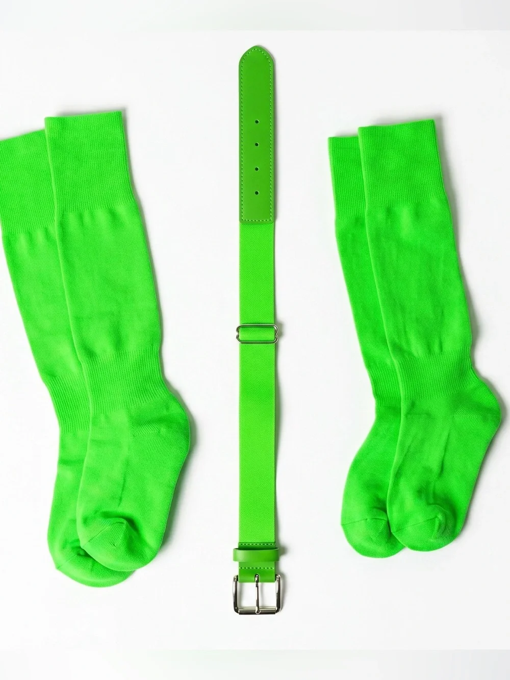 🆕 2 Pairs Neon Green Baseball/Softball Socks + Adjustable Belt Set
